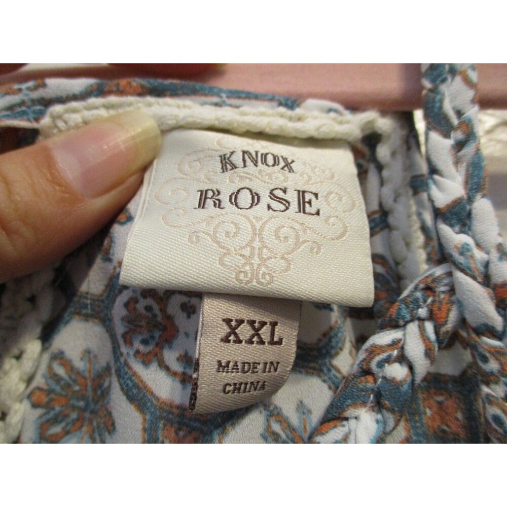 Knox Rose Women’s Size XXL Boho Tile Print Maxi Dress Blue Print Slit Sleeveless - Picture 6 of 10
